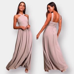 Lulu’s Air of Romance Maxi Dress Taupe Size Small